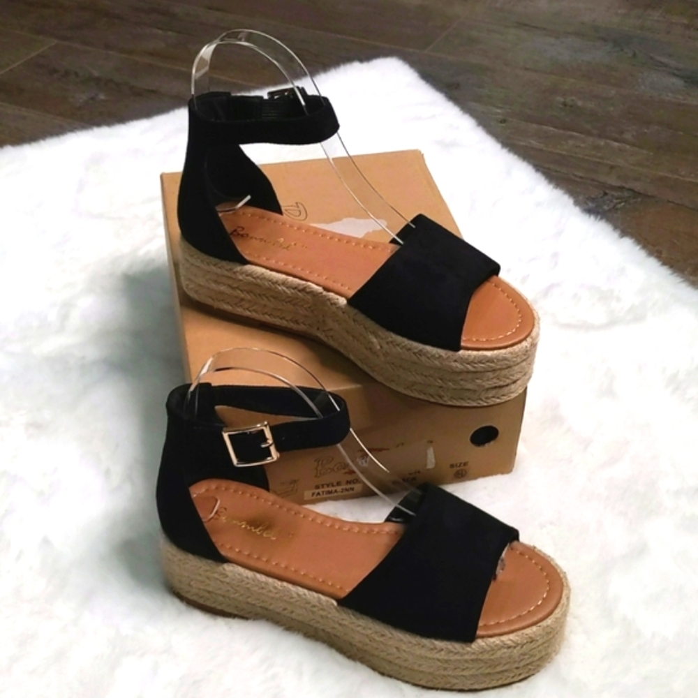 BONNIBEL Fatima 2nn Black Jute Braided Espadrille Sandals ~ NEW